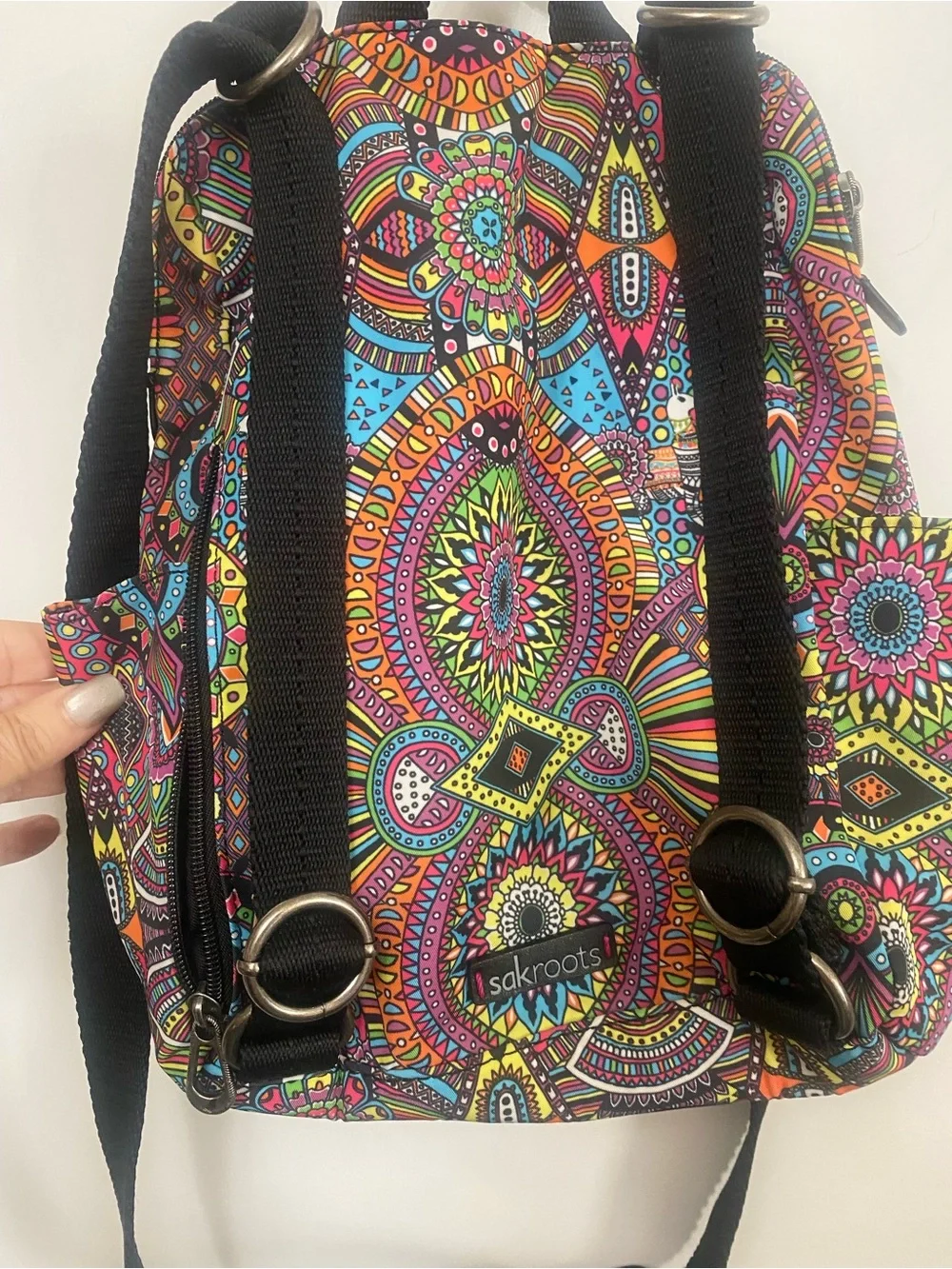 Sakroots Loyola Vibrant Multicolor Geometric Rainbow Mandala & Llama Backpack